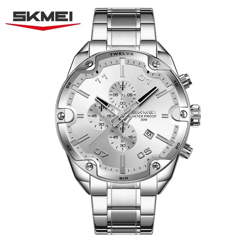SKMEI 9387 Luxury Men Watch Business Wristwatch Fashion Casual Quartz Wrist Watch Stainless Steel Waterproof Chronograph Date