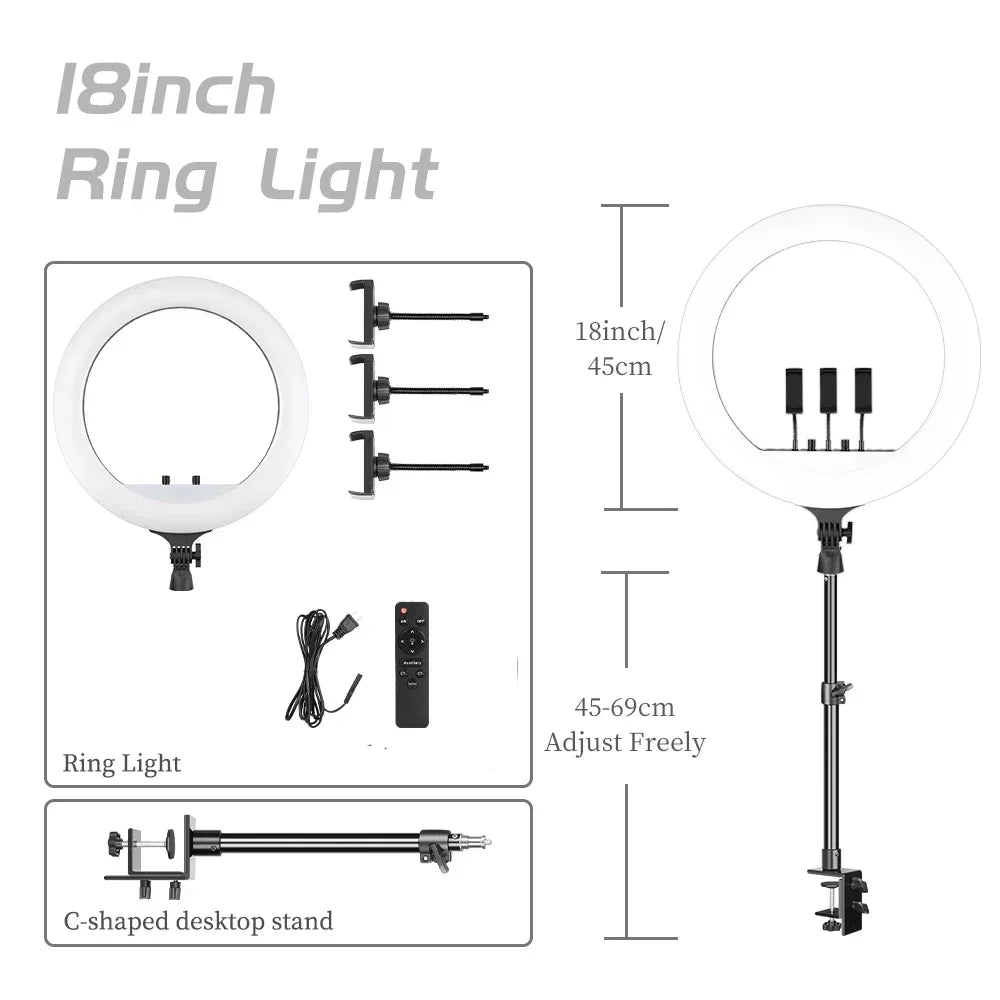 Luz de fotografía SH de 45 cm y 18 pulgadas, lámpara LED para selfies con carga USB y trípode, regulable, para estudio fotográfico