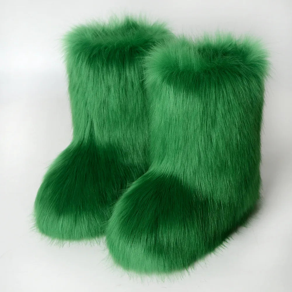 Botas de piel para mujer, botas de nieve de piel sintética peludas y esponjosas de lujo para invierno, botines de plataforma impermeables con cordones, botas de esquí rosas 2024