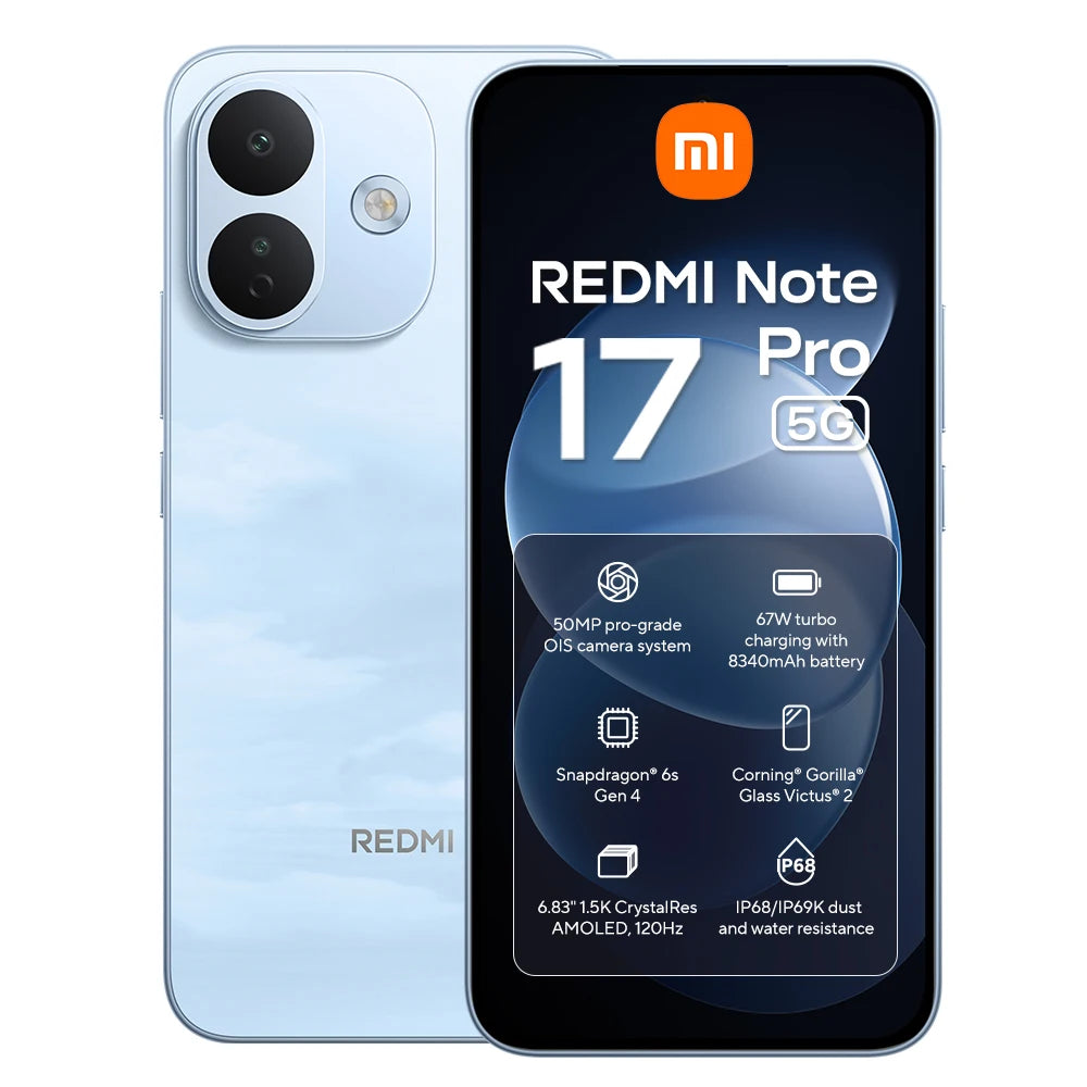 Xiaomi Redmi Note 17 Pro 5g Global Version 6.83" 120Hz Amoled Display 8340 Mah Snapdragon 6S Gen 4 67W Hypercharge 50Mp Ois Camera Ip68 Waterproof 5g Smartphone Dual Sim