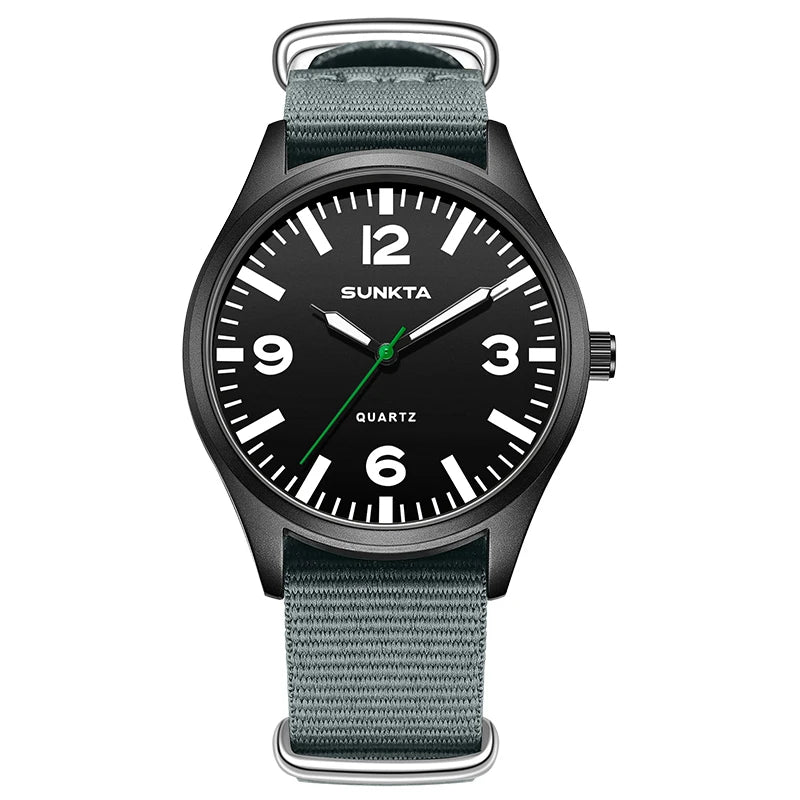 SUNKTA Brand Luxury Men Quartz Watch Date Nylon Leather Waterproof Luminous Military Sports Watches For Men relogios masculino