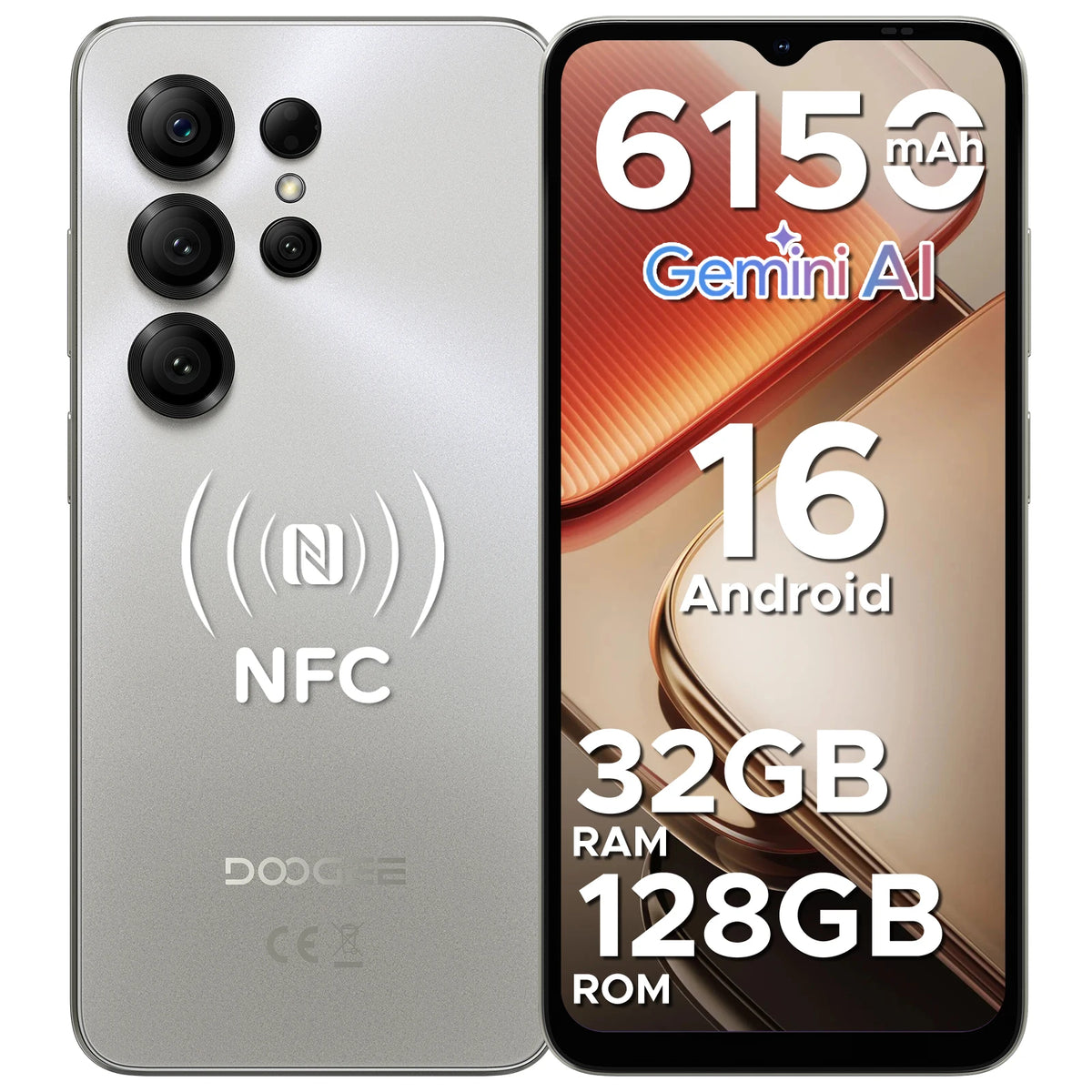 Smartphone DOOGEE Note56X Pro Android 16 32GB 128GB Pantalla HD+ de 6.56" Batería de 6150mAh 13MP+8MP Widevine L1 NFC Teléfono móvil