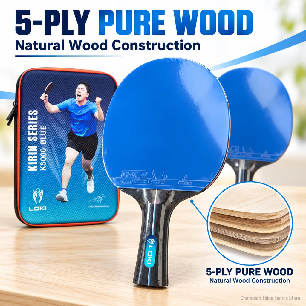 Juego de raquetas de tenis de mesa LOKI K5000, 1 ud./2 uds., raquetas de Ping Pong para entretenimiento en el hogar con goma de Ping Pong de Color azul