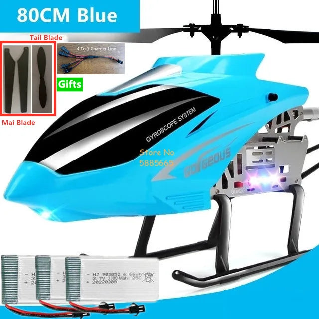 Helicóptero Eléctrico de Control Remoto de Aleación Súper Grande de 80 CM, 2.4G, 150M, Resistente a Impactos, con Iluminación LED y Motor Dual