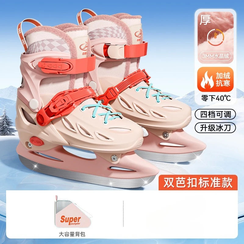 Patines de hielo ajustables para niños, disponibles en 3 tallas, botas para patinaje artístico sobre hielo, con forro de lana para mantener los pies calientes, cuchillas de acero inoxidable, patines de hielo para niños y n