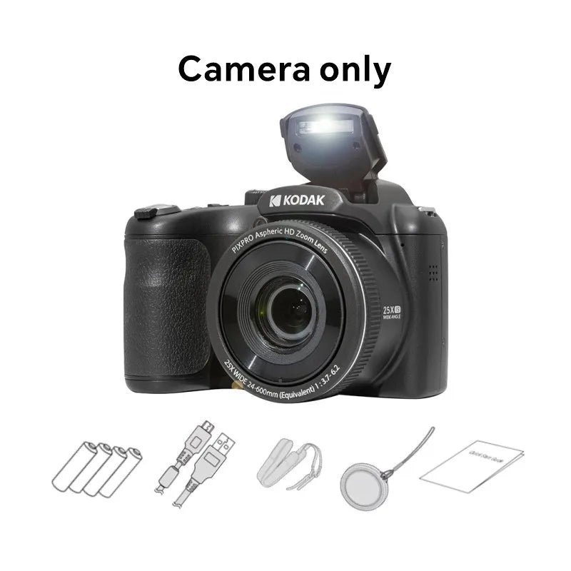 Cámara Digital KODAK PIXPRO AZ255 de 16MP, Pantalla LCD de 3 Pulgadas, Video FHD 1080P, Cámara Profesional para Vlogs, Zoom Óptico de 25X, Gran Angular de 24mm, OIS