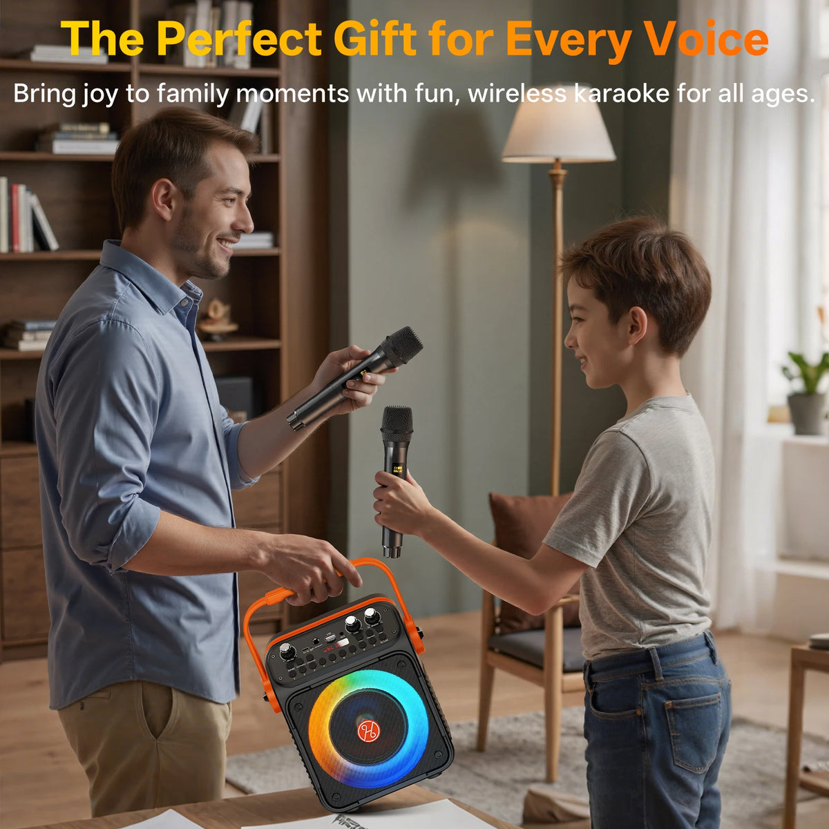 Altavoz Portátil Karaoke con Entrada USB/Tarjeta TF/Bluetooth/Aux, Función de Grabación, Altavoz Potente para Fiestas, Camping, Playa, Garaje