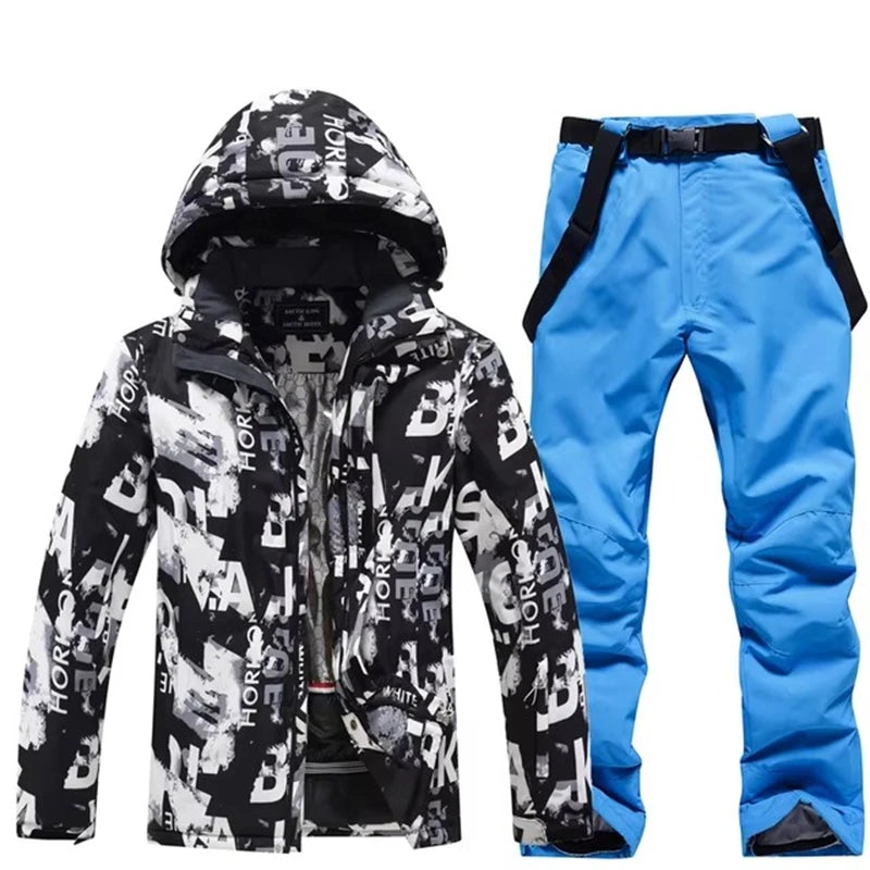 -30, Conjuntos de trajes de nieve para hombre, traje de snowboard, ropa de esquí, chaqueta de esquí y pantalón con pechera, traje de snowboard, invierno al aire libre