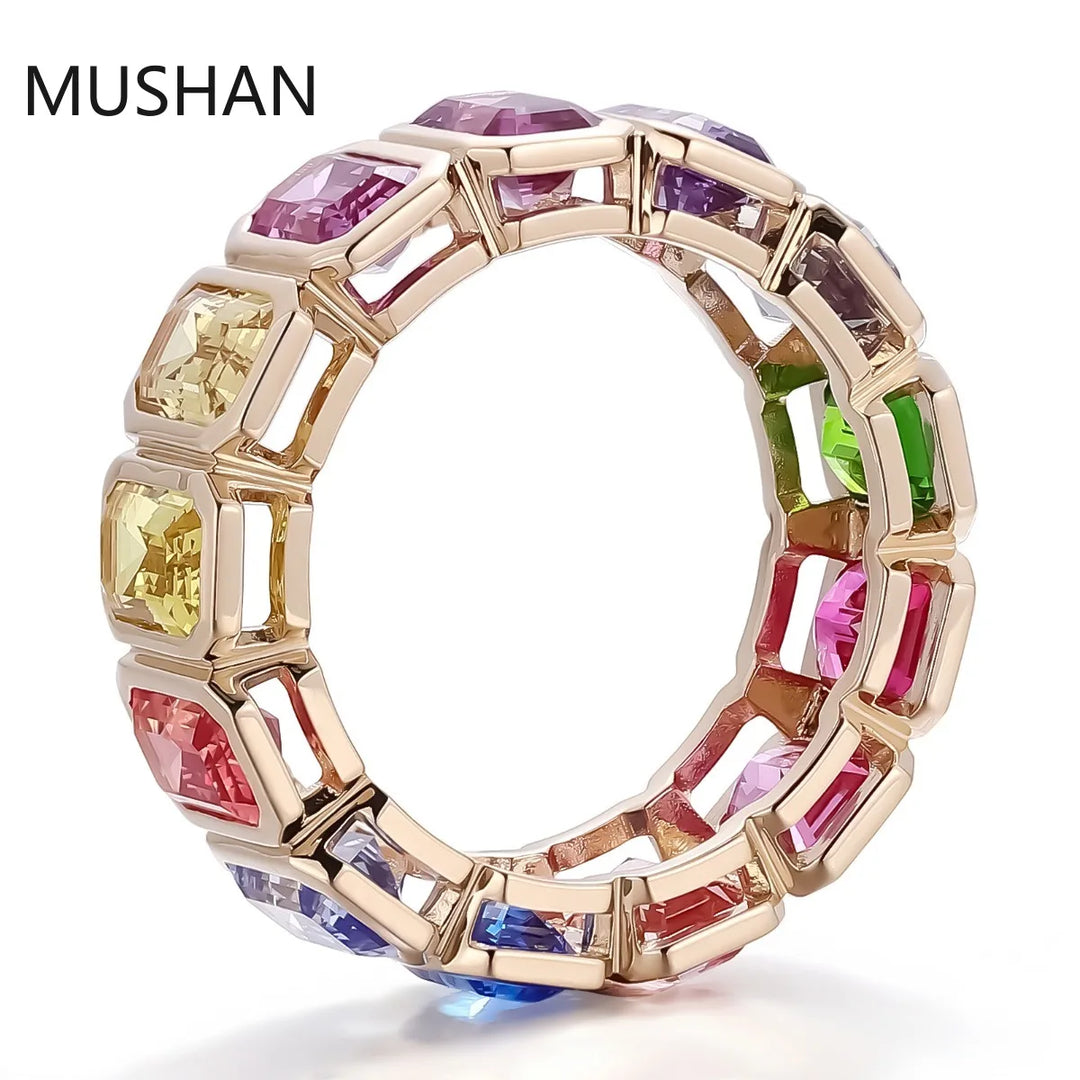 Anillos de oro de 14K y 18K de lujo personalizados de MUSHAN con diamantes de moissanita y piedras preciosas cultivadas en laboratorio, anillo de boda de diamantes para mujer