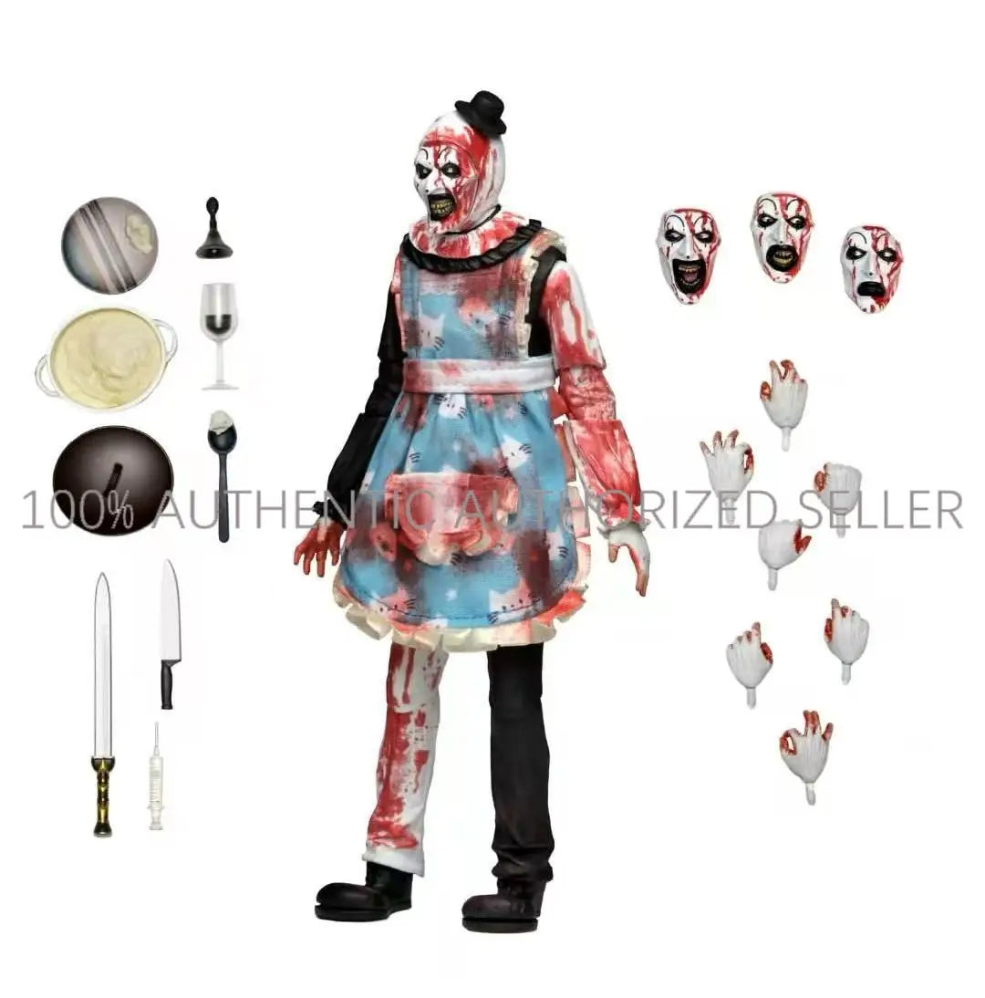 100% Original NECA Toys Terrifier 2 - Ultimate Thanksgiving Art the Clown Figura de Acción a Escala de 7 Pulgadas, Muñeca Modelo, Kit de Garaje