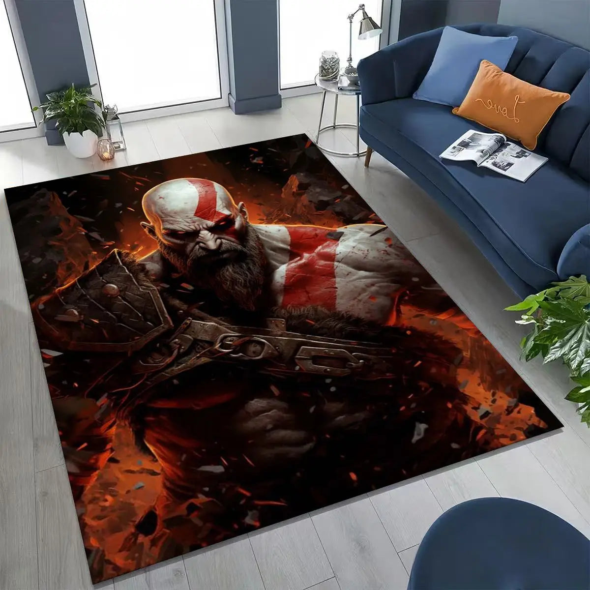 Alfombra de God of War Kratos para dormitorio, sala de estar, sofá, decoración del hogar, felpudo, alfombrilla antideslizante grande para juegos infantiles