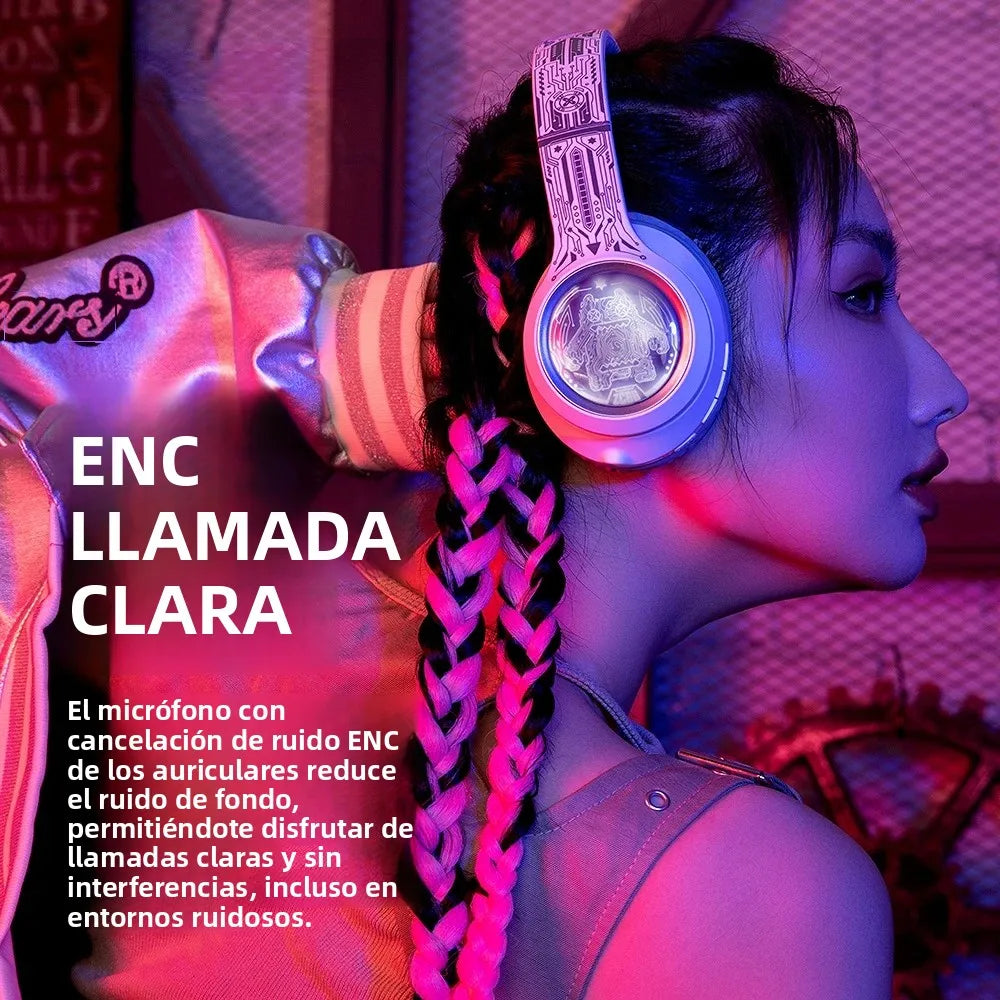 Audífonos Bluetooth Zombescat S1 con Bajos Potentes, Cancelación de Ruido ENC para Llamadas, Auriculares Inalámbricos con Luces LED