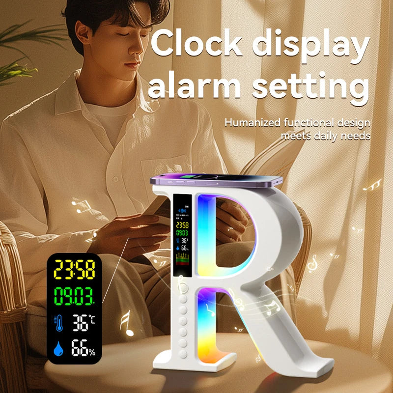 Altavoz Bluetooth Lenovo Cargador inalámbrico Multifuncional Color Atmósfera RGB Reloj de escritorio Luz nocturna Reloj digital LED Conexión de tarjeta