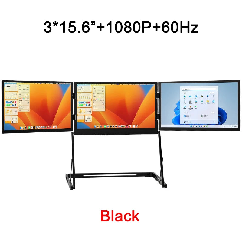 Monitor portátil con pantalla de tres pantallas de 15,6 pulgadas 100% sRGB 360 °   Pantalla externa plegable para computadora portátil/Windows/MacOS/Stock Trading