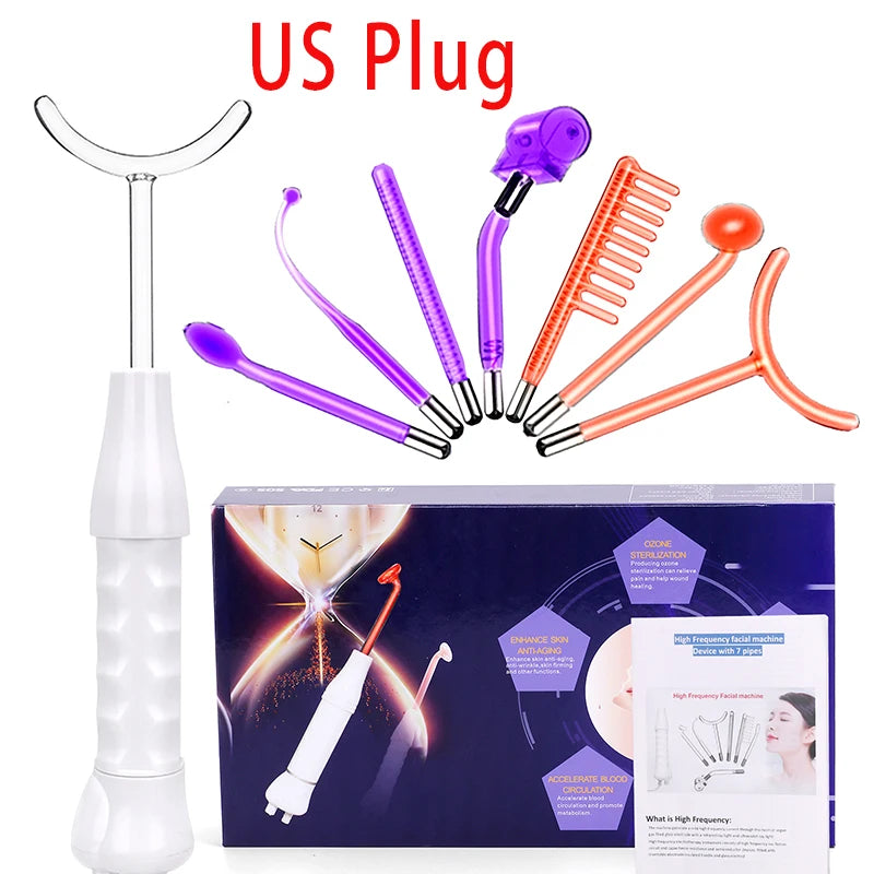 Máquina Facial de alta frecuencia 7 en 1, electroterapia, tubo de vidrio, varita de electrodo, terapia de belleza, eliminador de arrugas y manchas de acné hinchadas