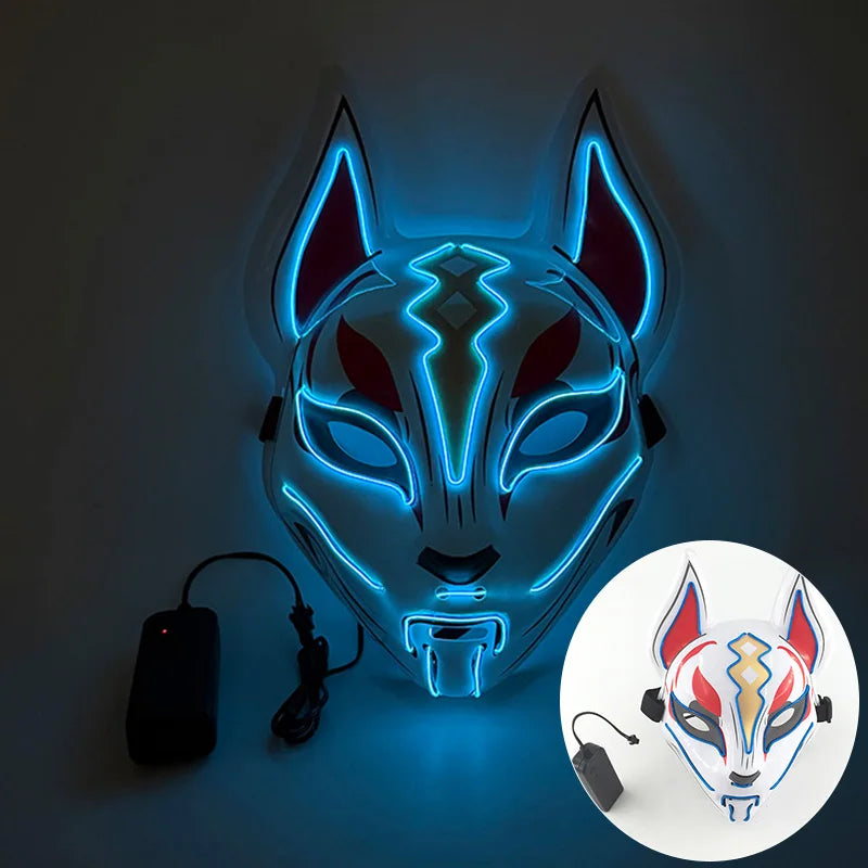 Máscara de Zorro Luminosa de Neón para Hombres, Máscaras de Disfraz Luminosas para Halloween, Brilla en la Oscuridad, Disfraz de Cosplay, Decoración para Fiestas de Disfraces