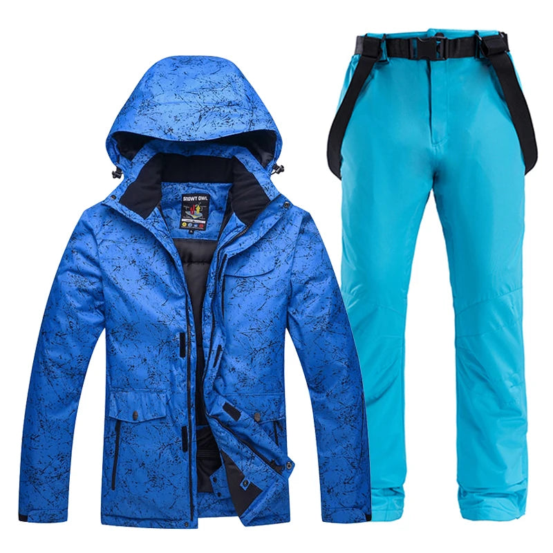 -30 Conjuntos de trajes de nieve blancos para hombres o mujeres Ropa de invierno al aire libre Ropa de snowboard Disfraces impermeables Chaqueta de esquí + Baberos de pantalón de nieve