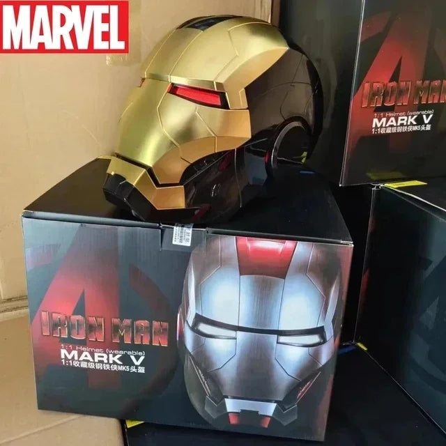 Casco de Iron Man Mk5 Automático 1:1 con Control por Voz, Avengers Mk5 Mk50 Mk17, Cosplay con Luz LED, Cierre Electrónico
