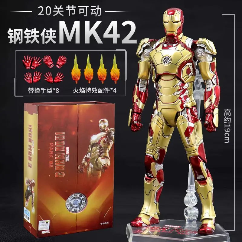 Figura de Acción ZDTDS Marvel Avengers Iron Man Serie Mark con Luz LED, Modelo Coleccionable para Adultos, Juguete de Exhibición