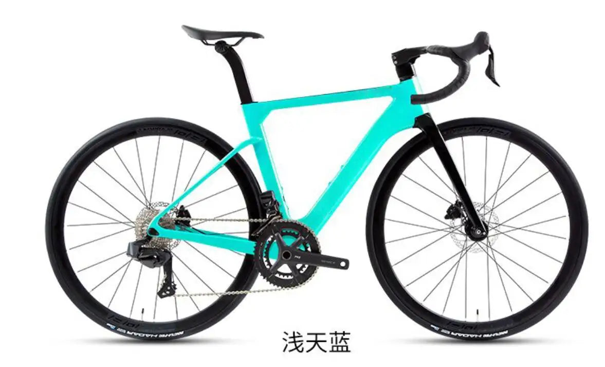 Nueva bicicleta de carretera TT-X42 de estilo más reciente, ligera, de carbono completo, con grupo eléctrico inalámbrico WheelTop y ruedas de carbono.