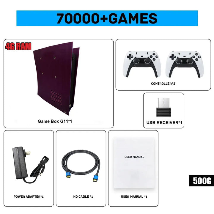 Consola de Juegos Win11 G11 con Más de 7000 Juegos Clásicos, Disco Duro de 500G/1T, 4K HD para WII, PSP, PS2, XBOX, SATURN, Compatible con Control Inalámbrico para 4 Jugadores