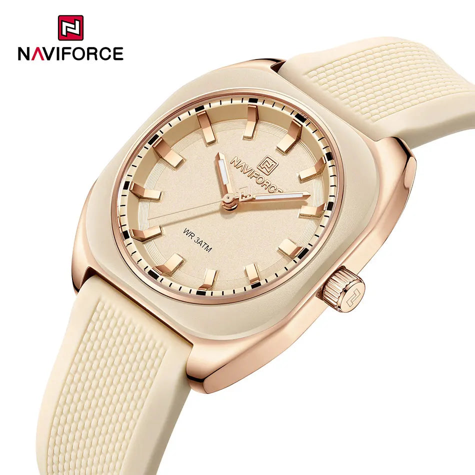 NAVIFORCE Fashion Quartz Watches For Women Comfort Silicone Band Ladies Daily Waterproof Casual Wristwatch Female Timepiece Gift