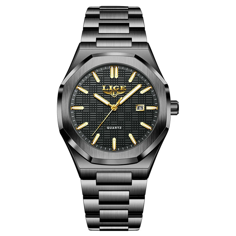 LIGE Luxury Man Wristwatch Waterproof Luminous Date Watch For Men Stainless Steel Men's Watches Quartz Male Clock Sport+Box