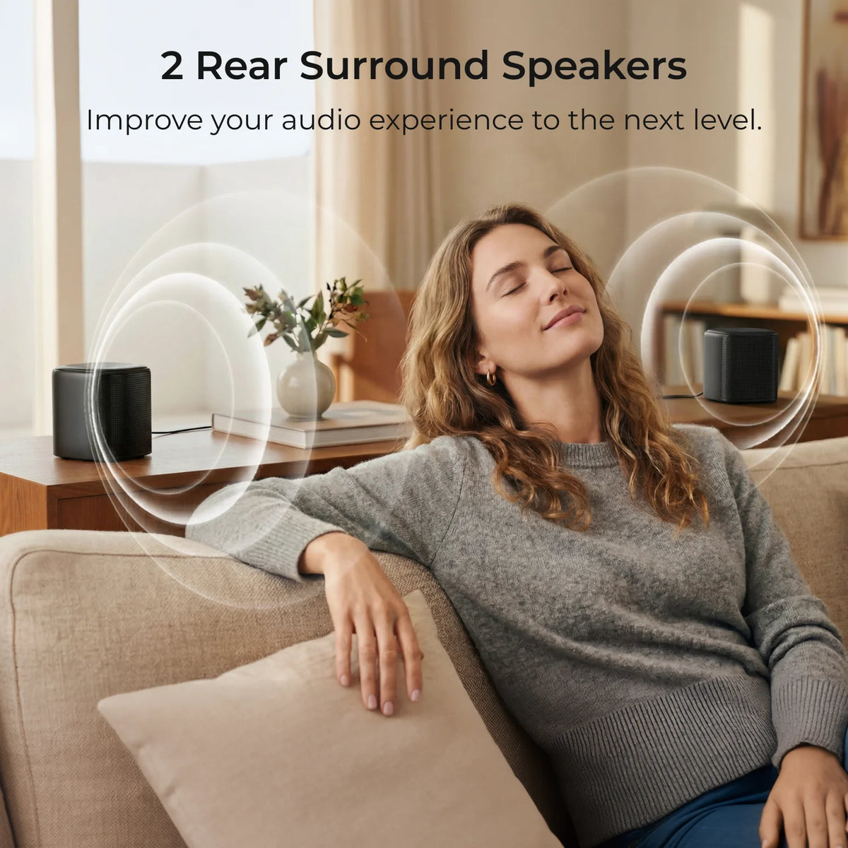 Altavoces satélite traseros negros y barra de sonido, para sonido envolvente