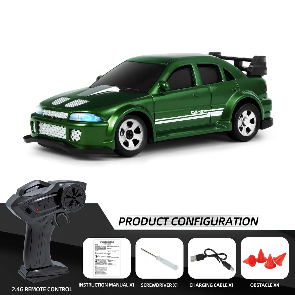 Coche RC 1/64, 2.4G 4WD, coche de carreras a escala mini de alta velocidad para escritorio, tracción en las cuatro ruedas, modelo de carreras GTR a control remoto, juguete para niños
