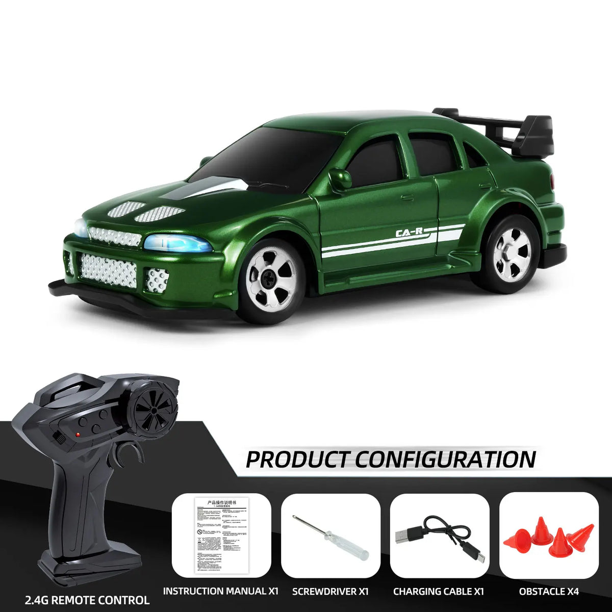 Coche RC 1/64, 2.4G 4WD, coche de carreras a escala mini de alta velocidad para escritorio, tracción en las cuatro ruedas, modelo de carreras GTR a control remoto, juguete para niños