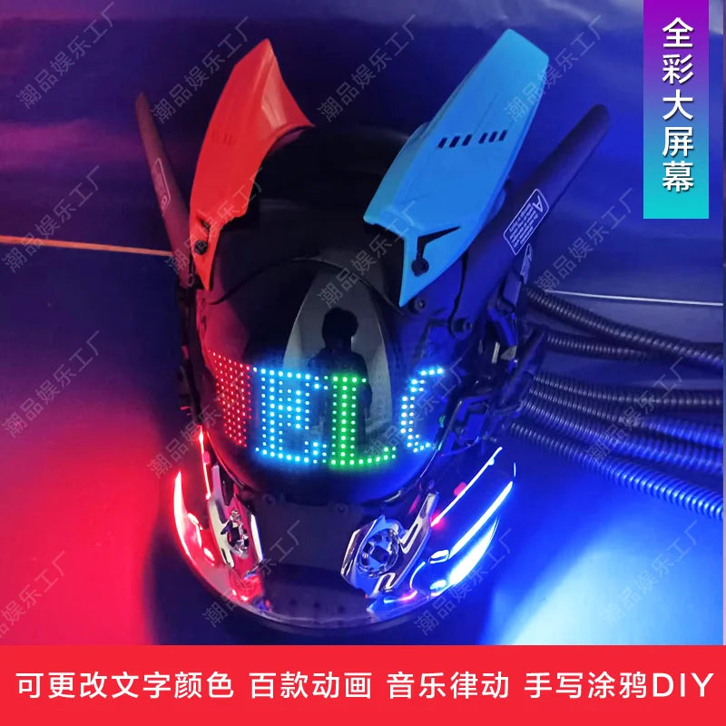 Máscara Cyber Punk, disfraces, máscara, Cosplay, soldado Mech con pantalla LED de subtítulos, casco de Control por aplicación de teléfono, accesorios de Bar para fiesta de Halloween