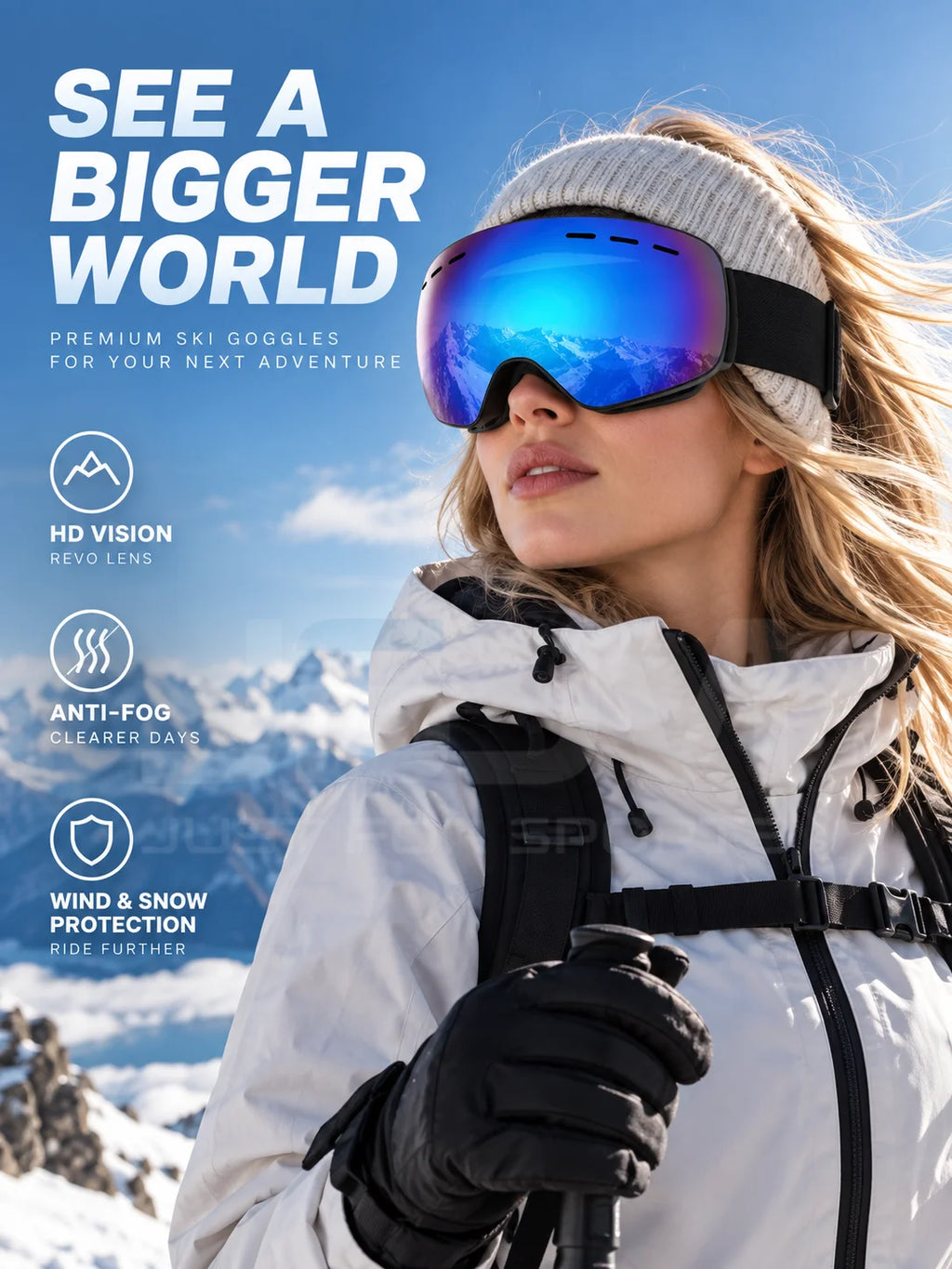 Gafas de esquí profesionales para adultos JSJM, con protección UV400, tratamiento antiniebla, lentes REVO de doble capa, gafas para snowboard con amplio campo de visión, para hombres y mujeres, ideales como regalo de Navid