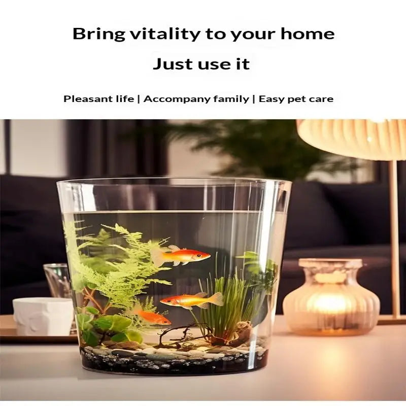 Mini acuario de escritorio de plástico irrompible, pecera pequeña ecológica con imitación de cristal para decoración de paisajes en el hogar