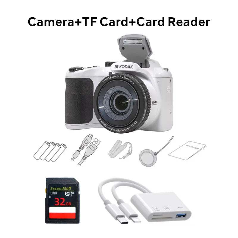 Cámara Digital de 16MP KODAK PIXPRO AZ255 con Pantalla LCD de 3 Pulgadas, Video FHD de 1080P, Cámara Profesional para Vlogs, Zoom Óptico de 25X, Gran Angular de 24mm, OIS