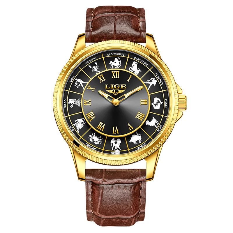 LIGE Reloj de cuarzo de lujo para hombre, nuevo diseño de moda, constelación, resistente al agua 30M, luminoso, regalo creativo para hombre