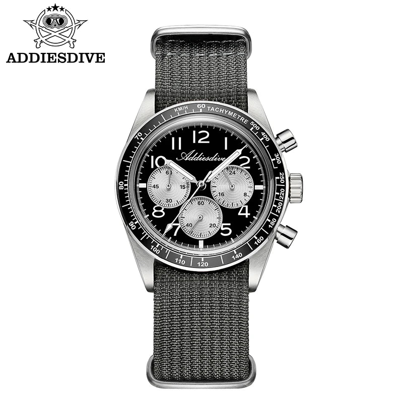 Reloj cronógrafo de cuarzo para hombre ADDIESDIVE, 37 mm, cristal de burbuja, resistente al agua 100 m, bisel de cerámica, reloj deportivo con luminiscencia BGW9