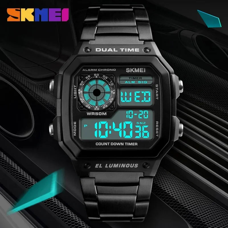 SKMEI 1335 Digital Watch for Men Retro Sports Waterproof Chrono Electronic Mens Wristwatches Stainless Steel Clock Reloj Hombre