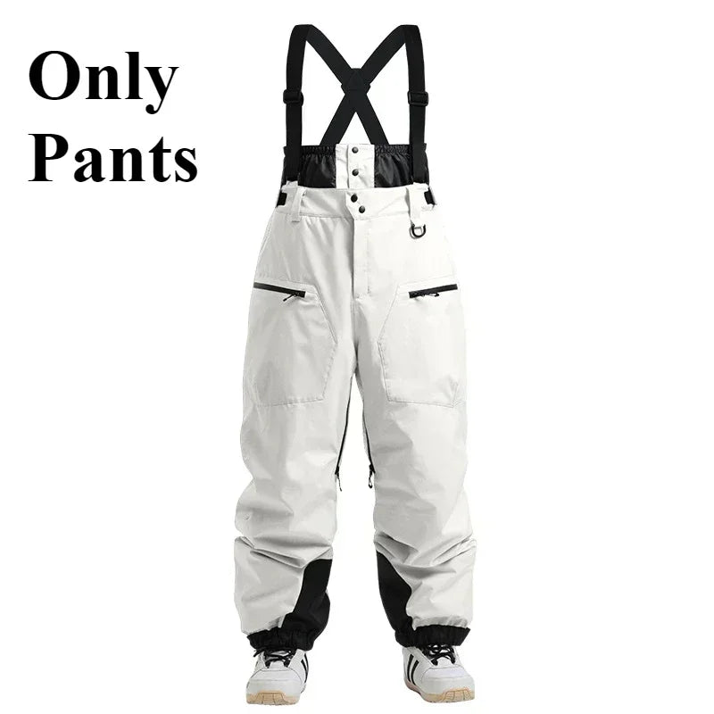 Nuevos pantalones de esquí para hombre, monos de esquí cálidos y gruesos para exteriores, pantalones de snowboard holgados impermeables a prueba de viento para nieve