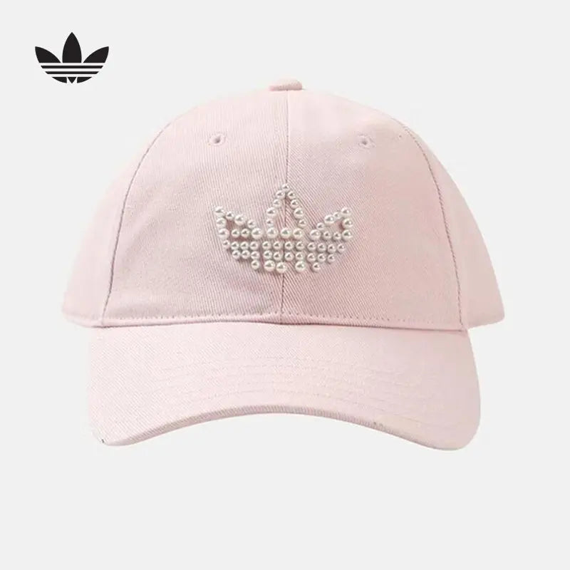 Gorra de béisbol Adidas Originals para mujer KZ0754, algodón, logo del trébol con pedrería, talla única, gorra casual de diario, rosa claro