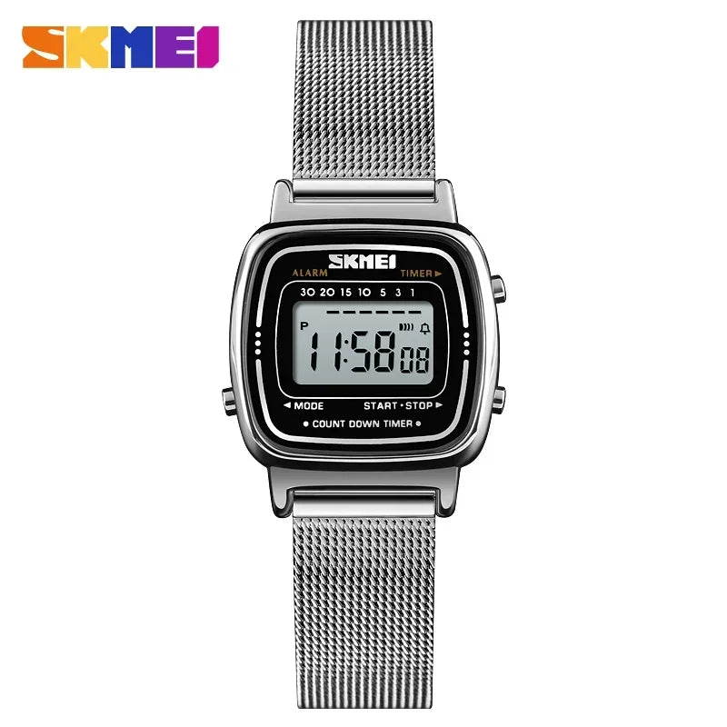 Reloj de lujo SKMEI 1901 para mujer, esfera pequeña, acero inoxidable, digital, resistente al agua, reloj de pulsera para dama, mujer y niña