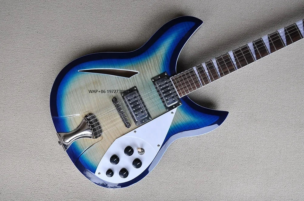 Guitarra Eléctrica Azul Semi-Hollow de 12 Cuerdas con Herrajes Cromados