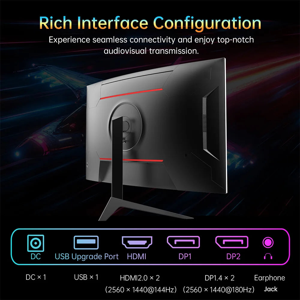 Monitor curvo para juegos KTC 32' 1500R H32S17 (popular), 2560x1440 QHD 180Hz, 16:9 ELED 99% SRGB HDR10, tiempo de respuesta de 1 ms MPRT, compatible con FreeSync y G-SYNC, USB HDMI 2.0 2xDP 1.4 salida de audio, ajuste flexib