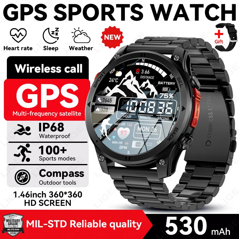 Reloj inteligente GPS para hombre 2026 New Military T-Rex 3 Ultra, batería de larga duración, resistente al agua IP68, brújula, linterna y rastreador deportivo