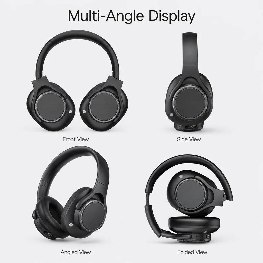 Auriculares inalámbricos Bluetooth 6.0 con ANC (cancelación activa de ruido), controladores de 40 mm, 50 horas de reproducción, control de volumen giratorio y diseño circumaural.