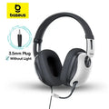 Auriculares gaming negros y blancos con conector de 3,5 mm y micrófono desmontable