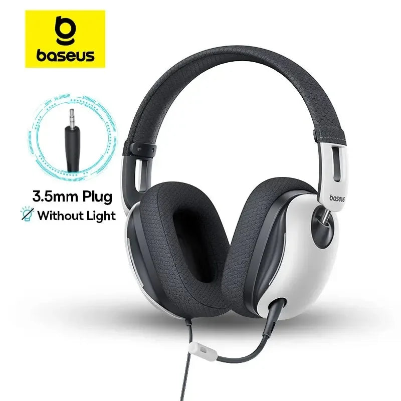 Auriculares gaming negros y blancos con conector de 3,5 mm y micrófono desmontable