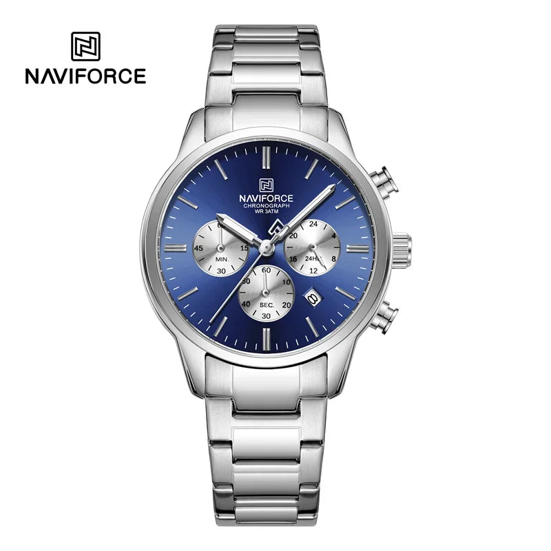 NAVIFORCE Men's Watch Quartz Calendar 3ATM Water Resistant Date Display Steel Band Fashionable Sports Luxury Wristwatch NF8076