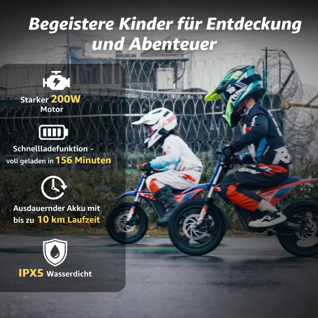 Mini moto eléctrica de cross Rfn 150: Motocicleta eléctrica todoterreno para niños, 200 W, 2 velocidades, para niños y niñas, vehículo eléctrico