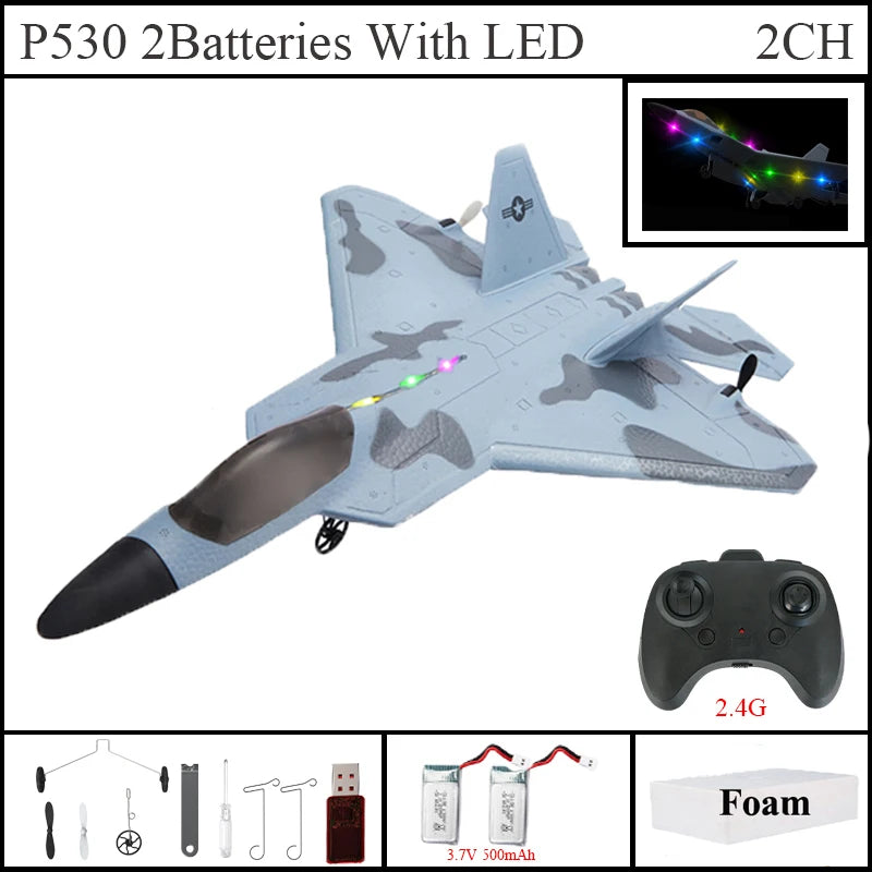 2024 Top P530 2,4G 2CH RC avión Raptor F22 versión de avión de guerra luz LED con giroscopio juguetes un regalo para niños con fácil vuelo