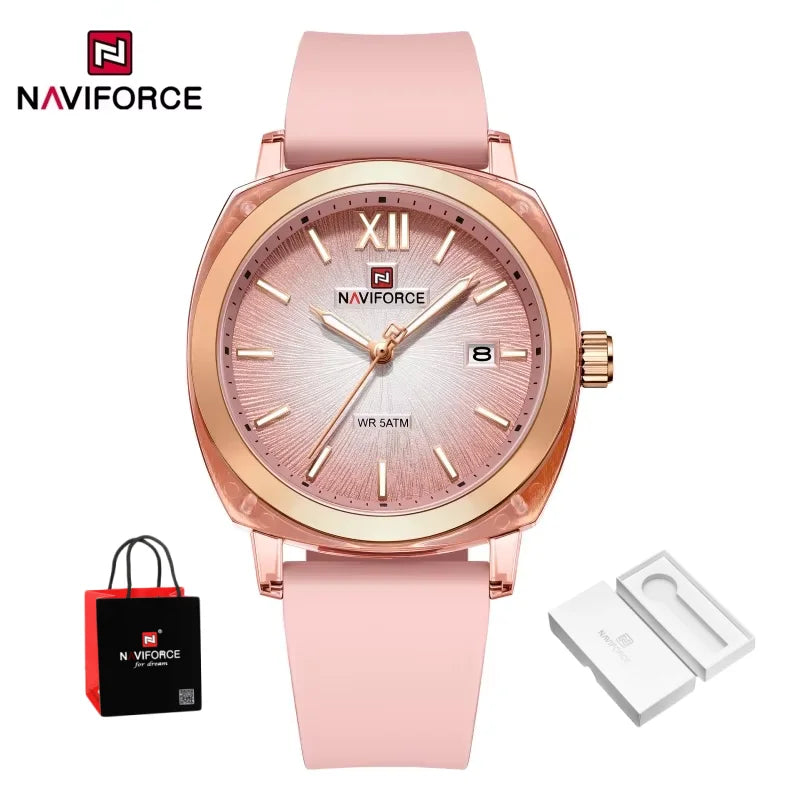 Reloj de cuarzo para mujer NAVIFORCE de moda y sencillo, con correa de silicona, manecillas luminosas, a prueba de golpes y resistente al agua, ideal para regalo.